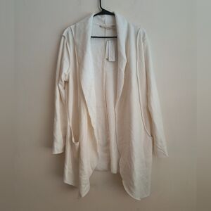 Soft Surroundings Off White Soft Cozy Cotton Ribbed Open Front Cardigan Large